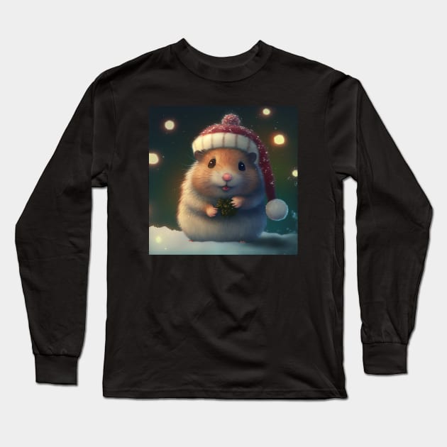 Cute Christmas Hamster Long Sleeve T-Shirt by Art8085